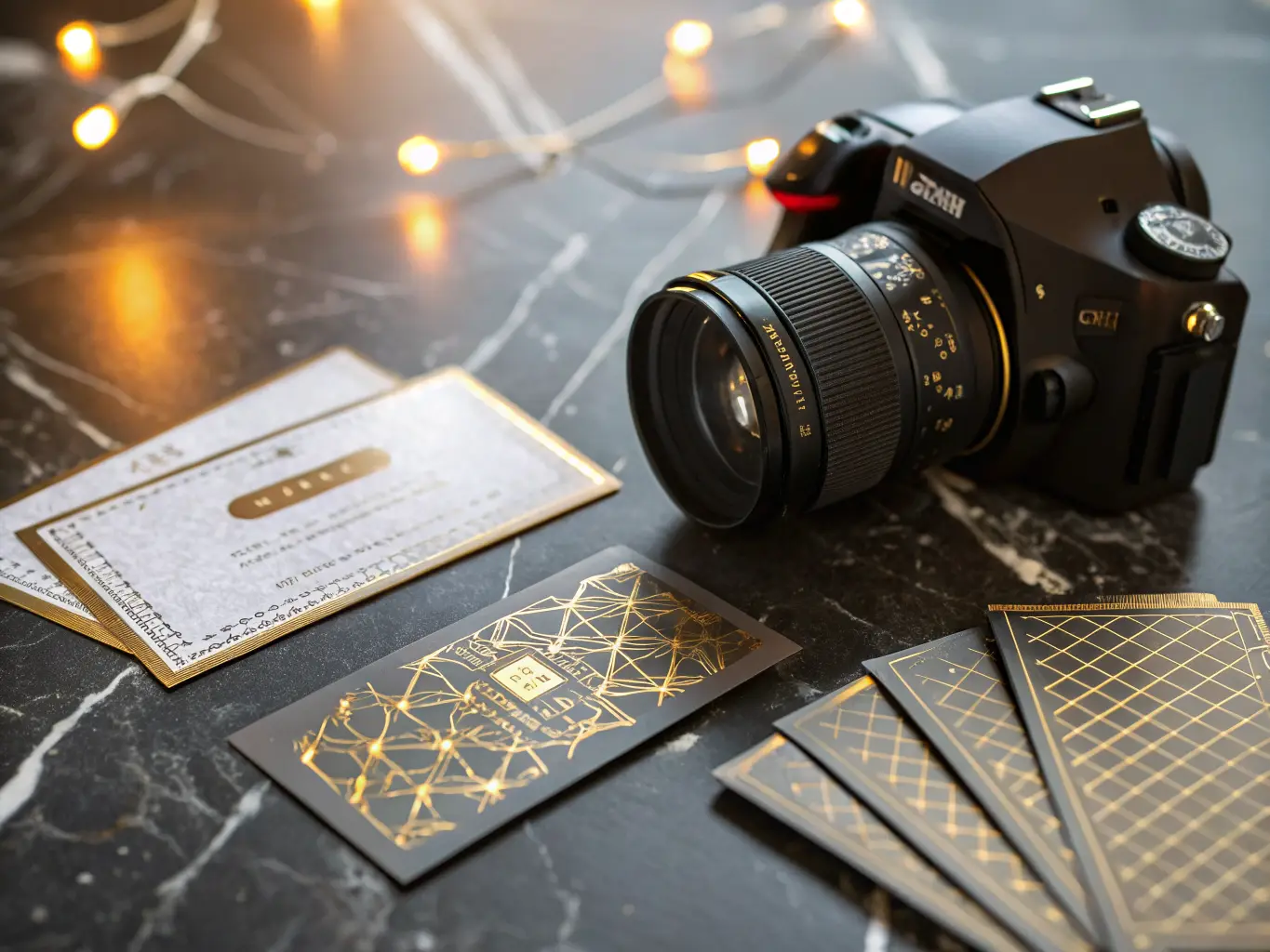 Premium business cards on marble surface