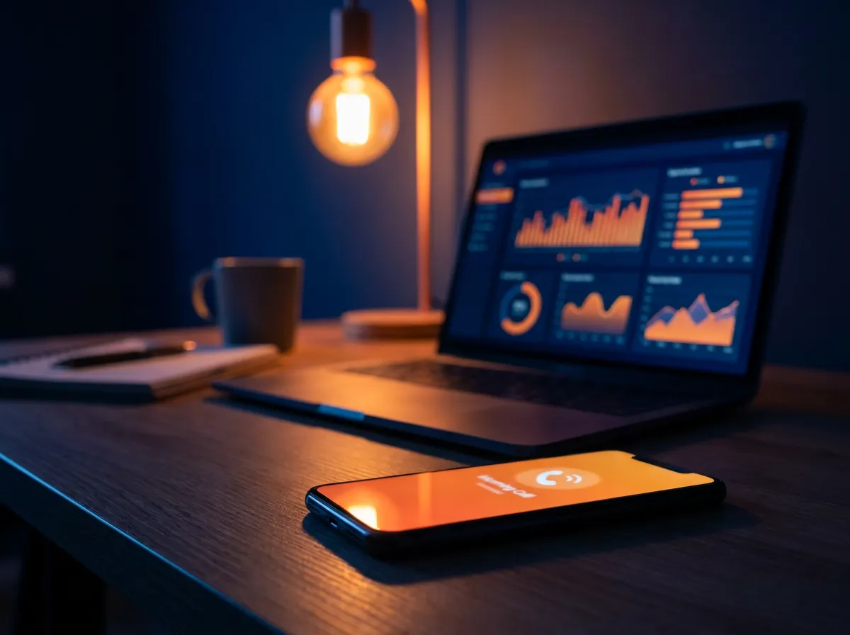 Phone with an incoming call next to an ads dashboard